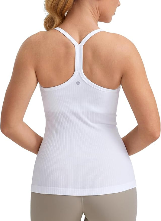 CRZ YOGA Seamless Workout Tank Tops for Women Racerback Athletic Camisole Sports Shirts with Built in Bra
