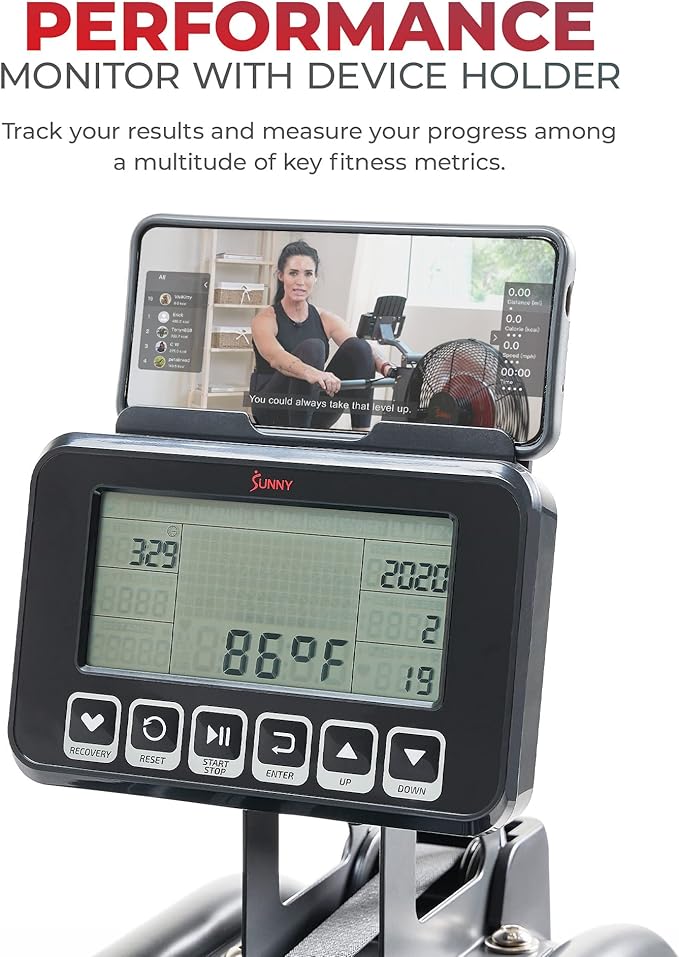 Sunny Health & Fitness Premium Water Rower w/Intensive Dynamic Real-Time Resistance, 300 LB Capacity Flip-able Rowing Machine for Home Training, Optional Free SunnyFit App Connection