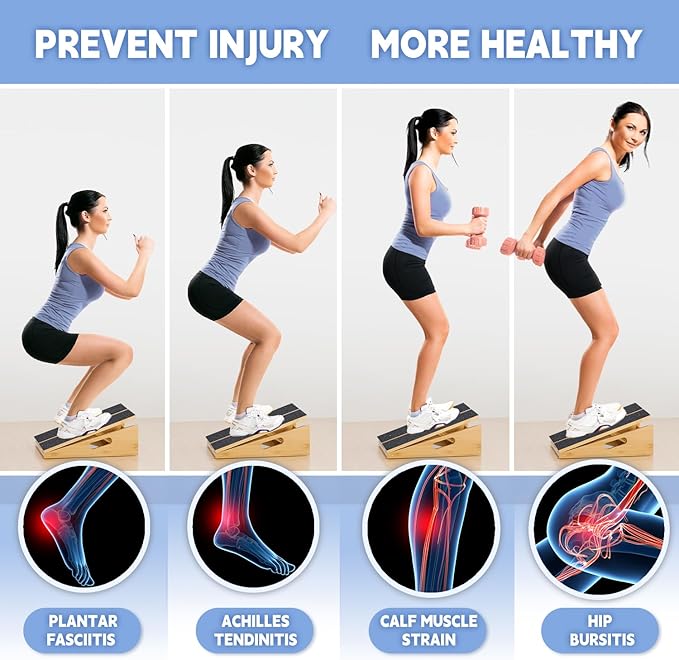 Wood Slant Board Calf Stretcher - Professional Calf Stretcher Slant Board for Physical Therapy, Incline Stretching, and Rehabilitation Exercises - Durable and Adjustable Balance Tool