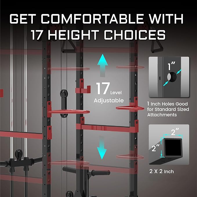 Fitness Reality Power Cage Squat Rack with Optional LAT Pulldown, Cable Crossover, 800 lb Capacity, Multi-Grip Pull-Up Bar, Adjustable Safety Bars, Strength Training for Home Gym