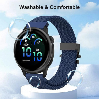 Braided Bands Compatible with Garmin Vivoactive 6/5/3/Venu 2 Plus/Forerunner 165/55/645/245 Music, 20mm Parachute Buckle Soft Stretchy Nylon Band for Garmin Venu/Sq/Sq 2/Vivomove HR Men Women