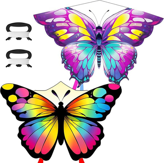 2 Pack Kites for Adults and Kids, Large Butterfly Kites Easy to Fly Kite with Long Tail, Big Kite with Handle and String, Perfect for Beginners, Beach Games, Outdoor Flying Fun