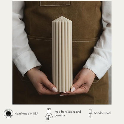 LAWA Ribbed Peak Pillar Candle - Large Beautiful Handmade Pillar Scented Soy Wax Candle Elegant Bubble Aesthetic Candle Housewarming Gift Home Room Shelf Decor Idea Moon Gray (Large)