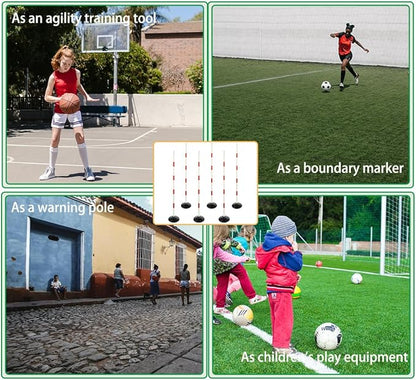 Red-White Soccer Agility Pole Set Rubber Base Dribbling Stick Traffic Warning Sign Pole Multifunctional Training Pole