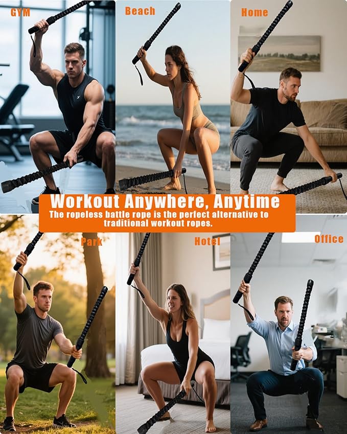 Basan Ropeless Battle Rope for Home Gym,Heave Duty Home Gym cordless Battle Rope for Advanced Fitness Training, Low-Impact Cardio Training Durable Core Strength Arm Muscle Builder Ropes