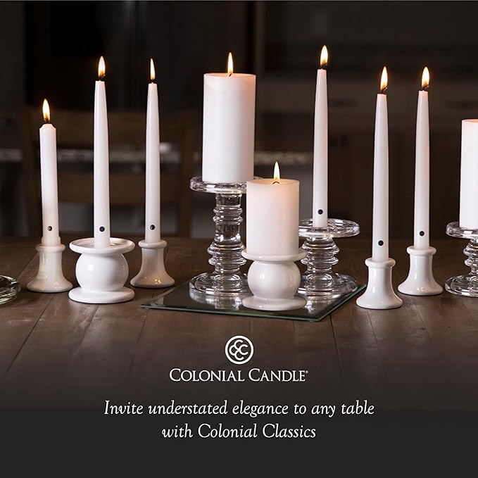 Colonial Candle Unscented Taper Candle, Classic Collection, Colonial Classic Green, 10 In, Pack of 12 - Up to 8 Hours Burn