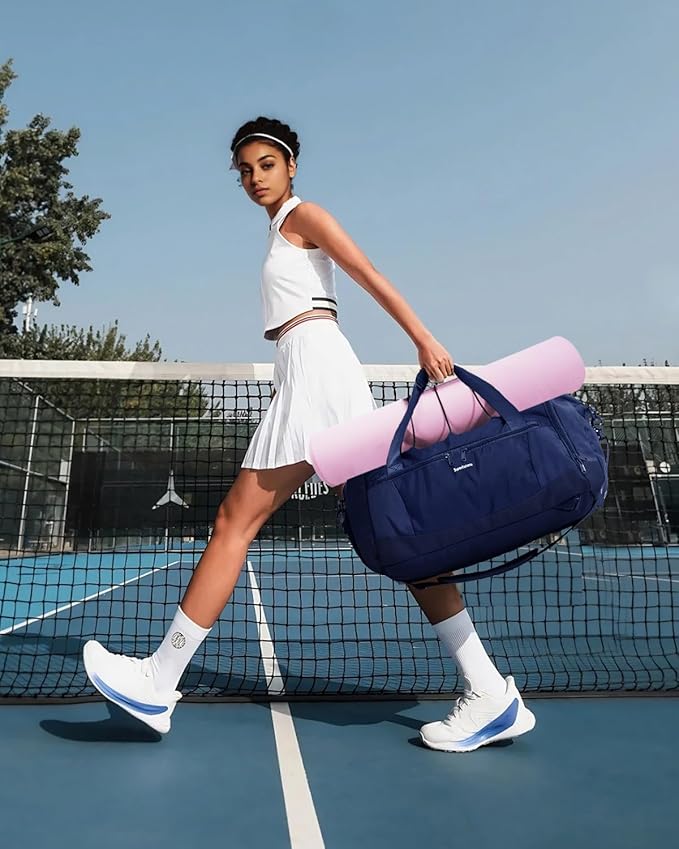 Sportsnew Gym Bag for Women with Shoe Compartment Wet Pocket and Yoga Mat Holder,Mens Duffel Bag for Travel with Laptop Compartment,Weekender Overnight Carry On Bag for Men(Blue Patent Pending)