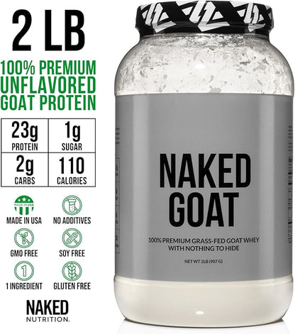 NAKED Goat - Pasture Fed Goat Whey Protein Powder from Small-Herd Wisconsin Dairies, 2Lb Bulk, GMO Free, Soy Free. Easy to Digest - All Natural - 23 Grams of Protein - 30 Servings