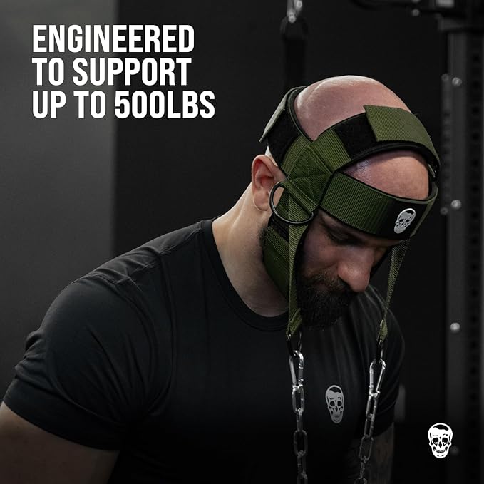 Gymreapers Neck Harness Weight Lifting - Neck Trainer Workout Equipment - Heavy Duty Stainless Steel Chain, Adjustable Neoprene Head Strap, Exercise Equipment for Strength & Pain Relief