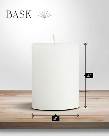 Mottled Pillar Candles by Bask - Set of 8-3" x 4" Dripless Unscented Candles in White for Home Decor, Relaxation & All Occasions