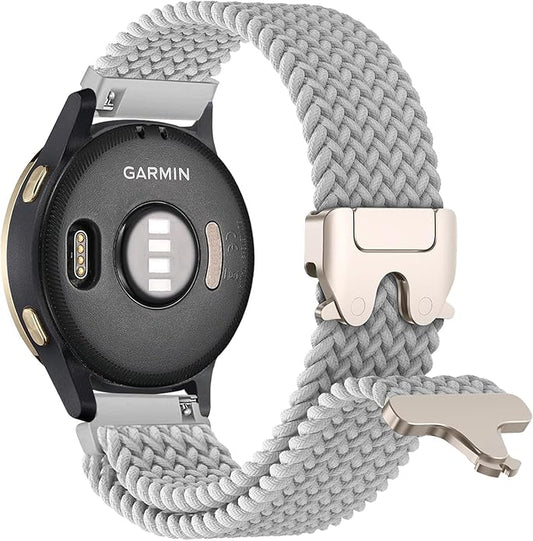 Braided Bands Compatible with Garmin Vivoactive 6/5/3/Venu 2 Plus/Forerunner 165/55/645/245 Music, 20mm Parachute Buckle Soft Stretchy Nylon Band for Garmin Venu/Sq/Sq 2/Vivomove HR Men Women