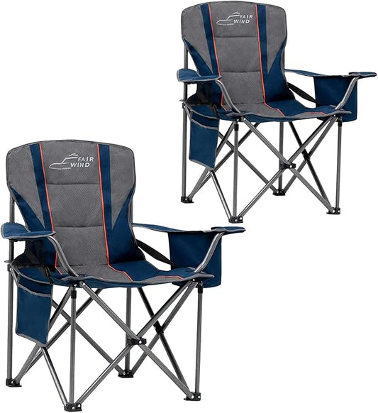FAIR WIND 2 Pack Oversized Fully Padded Camping Chair with Lumbar Support, Heavy Duty Cooler Bag