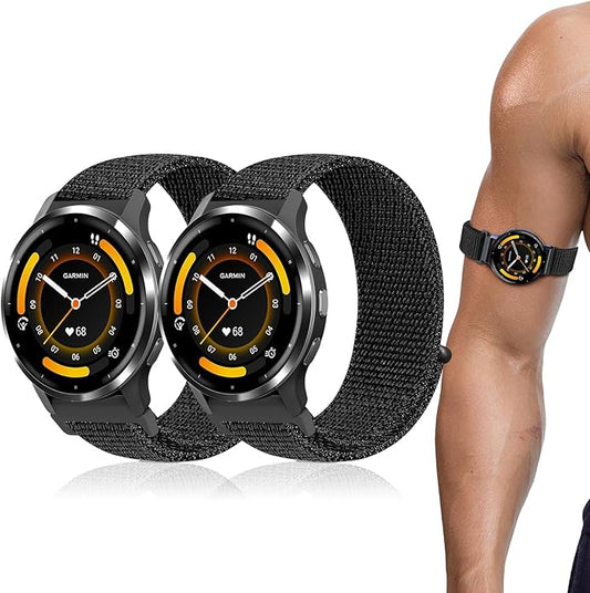 22mm Sport Ankle/Arm Band Compatible with Amazfit Helio, Quick Release Breathable Nylon Bicep Strap Replacement for Garmin Venu 3/Venu 2/Vivoactive 4 & Forerunner 570-47mm/265/255/255 Music