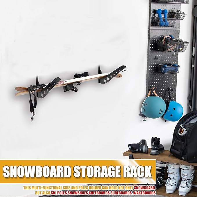 Snowboard Wall Racks, Adjustable Storage Rack for Ski, Surfboard, Wakeboard, Snowboard Wall Mount Display, Black