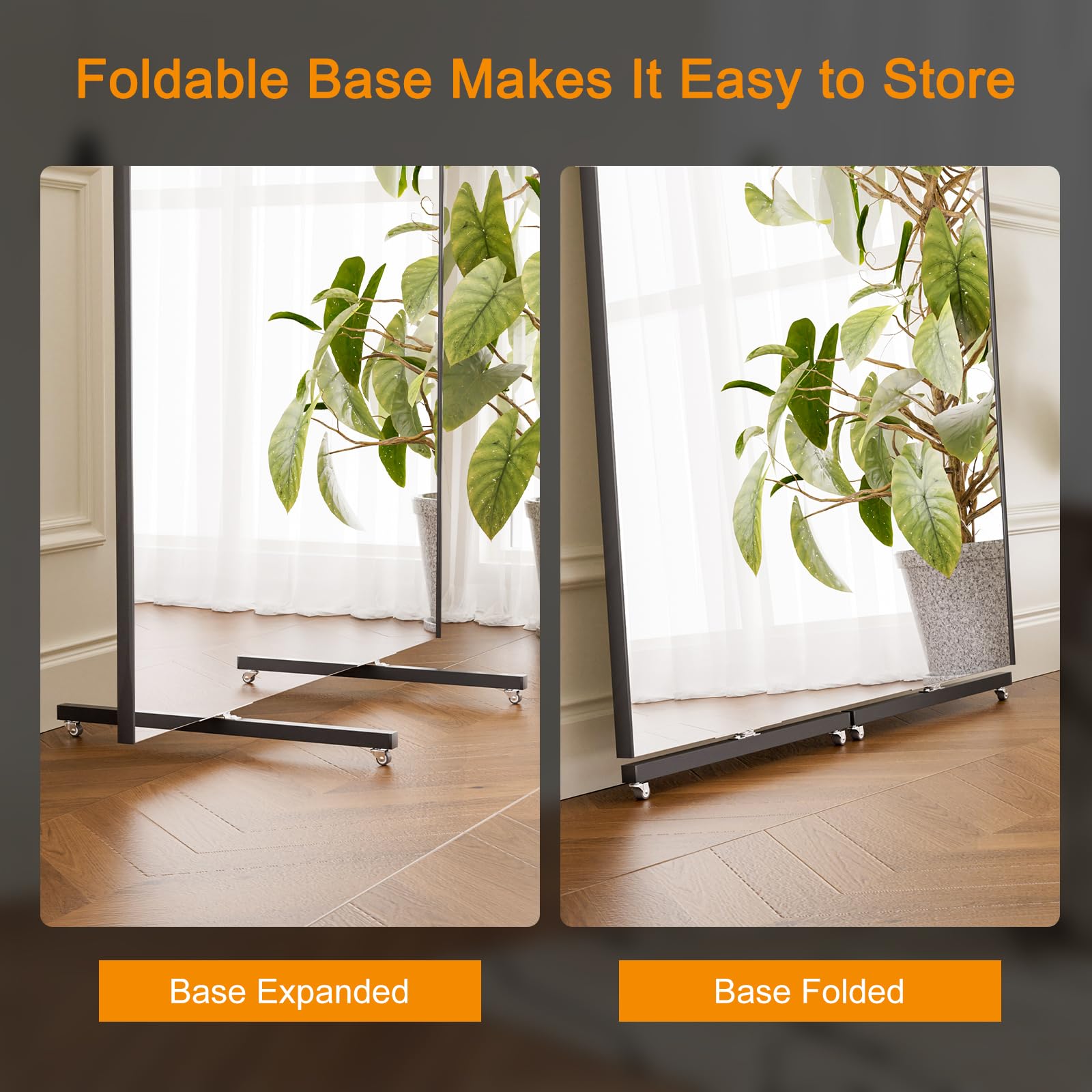 brisafe Rolling Full‑Length Gym Mirror with Wheels, 67" x 39"Oversized Shatterproof Nano