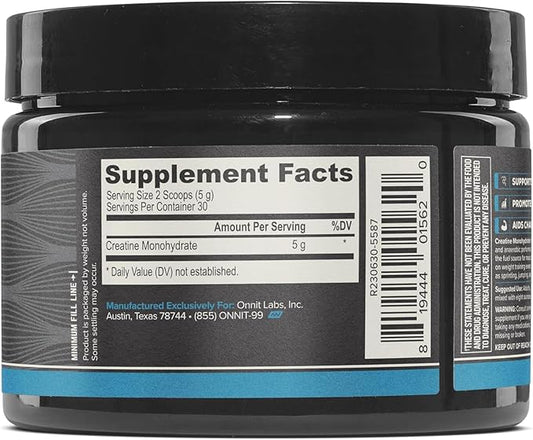ONNIT Creatine Monohydrate Powder – 5g Premium Creatine for Muscle Strength, Power & Lean Mass
