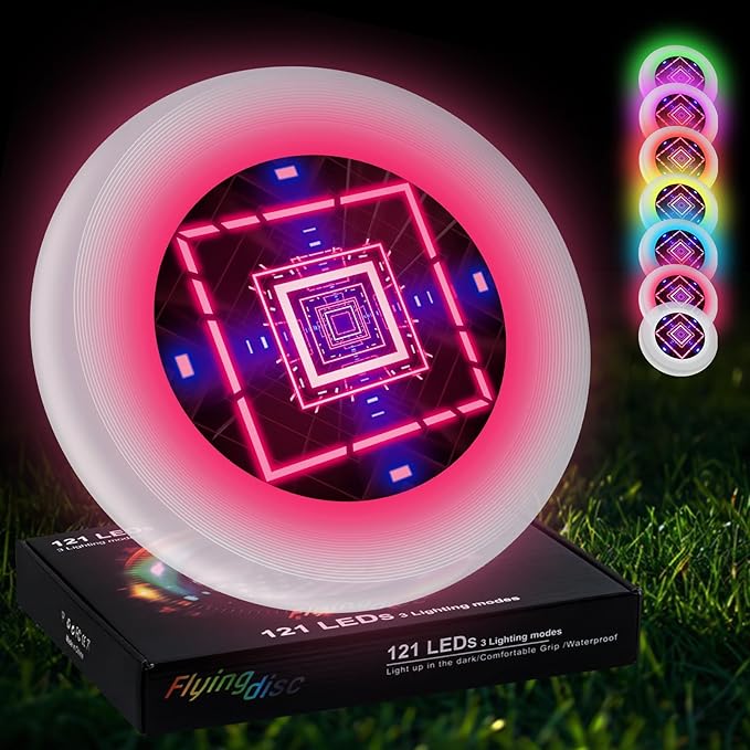 49LEDs Flying Disc with 16 Million Color RGB, 3 Modes+Rechargeable+Waterproof+175g, Cool Sports and Outdoors for Parks/Camping/Beach/Backyards,Easter & Birthday Gifts for Teens/Kids/Adults