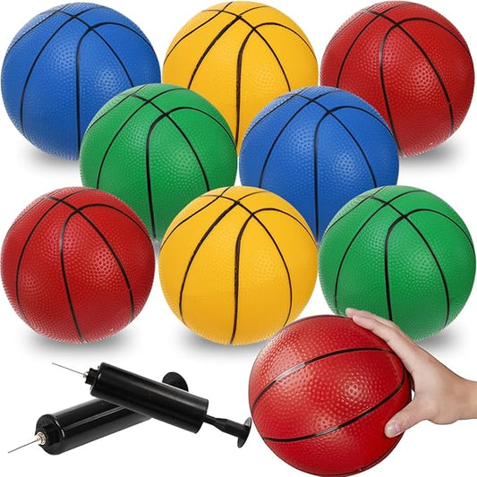 8 Pack Mini Basketballs, 7" Small Pool Basketball with Pump, Inflatable PVC Basketball Hoop Indoor, Replacement Basketballs for Pool, Sports Party, Water Games, Outdoor Play