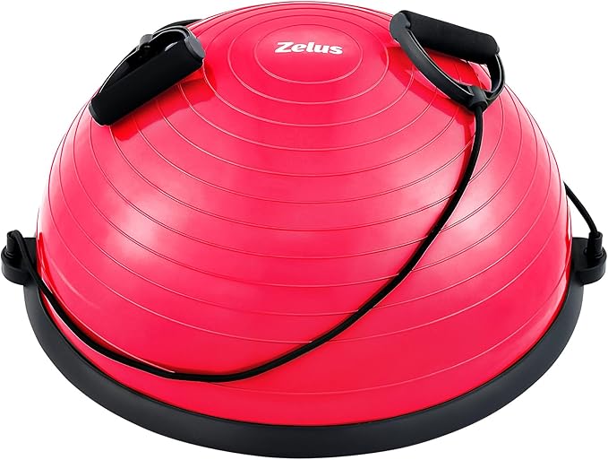 ZELUS Balance Ball Trainer with Resistance Bands and Foot Pump, Inflatable Yoga Ball for Home Gym Workouts, 23 Inch Exercise Half Ball for Balance Training Core Strength Fitness More, 330lb Cap