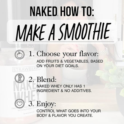 NAKED Whey Chocolate Protein Powder - Only 3 Ingredients - Grass Fed Whey Protein Powder, Organic Chocolate and Organic Coconut Sugar, No GMO, No Soy, and Gluten Free - 24 Servings