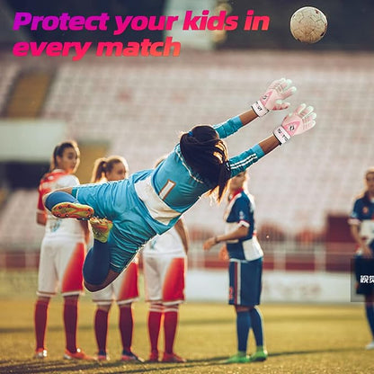 Sportout Kids Goalkeeper Gloves, Soccer Gloves with Double Wrist Protection and Non-Slip Wear Resistant Latex Material to Give Protection to Prevent Injuries