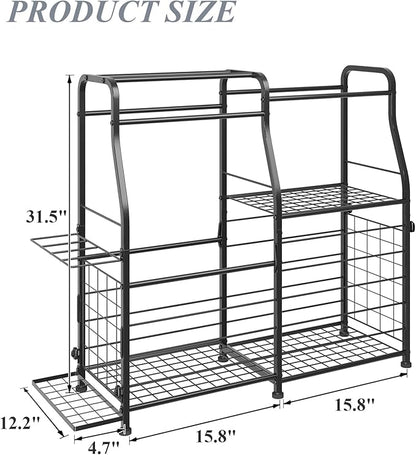 Garage Sports Equipment Organizer - Ball Storage Rack with Elastic Rope or Wire Mesh,Garage Organizer System with Wheels,Indoor/Outdoor Sports Rack for Sports Gear and Toys Storage,Black