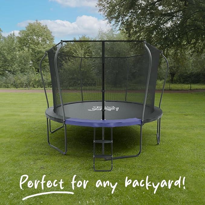 123JUMP by Skywalker Trampolines 10FT 12FT 14FT Outdoor Trampoline with Enclosure and Ladder, Round Recreational Trampoline for Kids with ASTM Approval, Spring Pad Cover, Heavy Duty Jump Mat