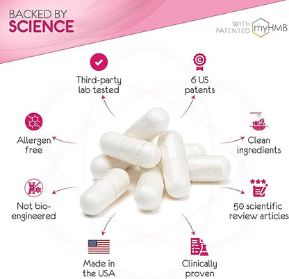 HMB Supplements for Women - Collagen Enhancer Capsules - Anti-Aging for 40 + Lean Muscle Builder - Biotin, Vitamin D3 K2 Supplement for Youthful Skin - 60 Servings