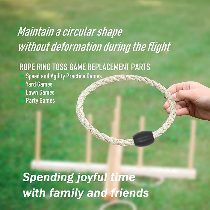 8 Pack Sisal Rope Ring Toss Game Replacement Parts for Adults and Kids, Outdoor Toss Rings for Agility Practice and Speed Game and Yard Games and Lawn Games for Party (Black and White)