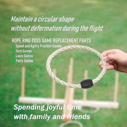 8 Pack Sisal Rope Ring Toss Game Replacement Parts for Adults and Kids, Outdoor Toss Rings for Agility Practice and Speed Game and Yard Games and Lawn Games for Party (Black and White)