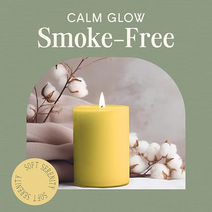Mister Candle Dripless Unscented Pillar Candles, Set of 3 Hand Poured Solid Color Non-Scented Candles for Home Decor, Premium Wax, 60 Hr Burn Time - 3x4 Inch, Yellow