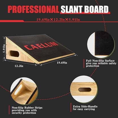 CAELUM Slant Board for Squats, Training Incline Board for Knees Over Toes, Wooden Non-Slip 25 Degree Incline Durable Board for Calf Stretch, Weightlifting, Fitness, 1000 Lbs Weight Capacity