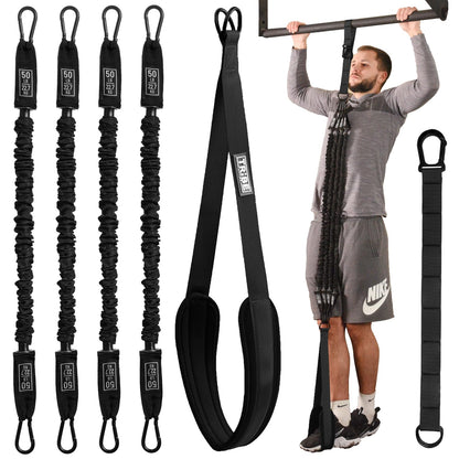 Pull Up Assistance Bands Set with 4 Levels, Adjustable Strap and Foot Rest
