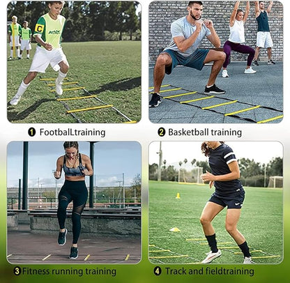 Soccer Speed Agility Training Set - 20FT Agility Ladder 12/16 Sports Cones and Soccer Kick Trainer Football Training Equipment Footwork Drills for Youth and Adults