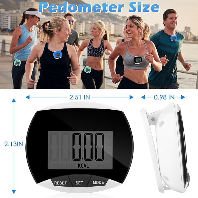 9 Pcs Simple Pedometers Bulk for Walking Steps and Miles Walking Step Counters with Calories Burned Portable Clip Step Tracker for Seniors Man Women Jogging Hiking Running