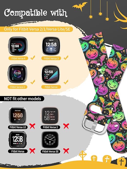 Watbro Halloween Holiday Band Compatible with Fitbit Versa 3 / Sense/Fitbit Versa 4 / Sense 2 Bands for Women Men,Soft Silicone Cute Sport Pumpkin Strap