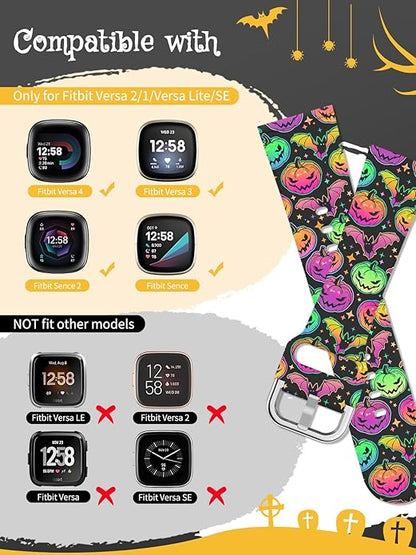 Watbro Halloween Holiday Band Compatible with Fitbit Versa 3 / Sense/Fitbit Versa 4 / Sense 2 Bands for Women Men,Soft Silicone Cute Sport Pumpkin Strap