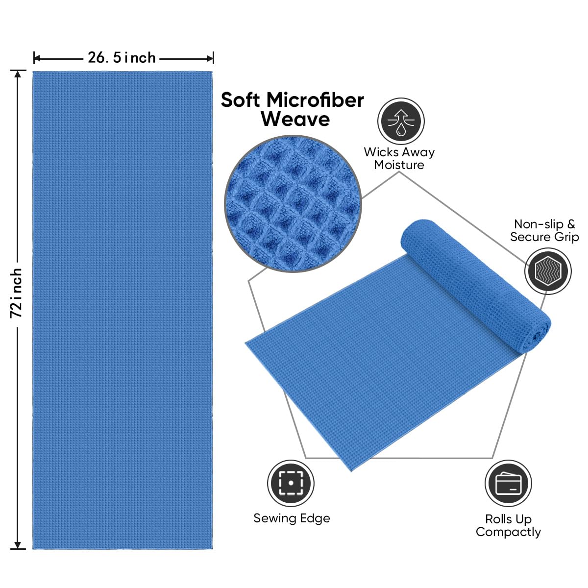 HOMEXCEL 2PK Yoga Mat Towels for Hot Workout, Ultra-Absorbent, 26.5" x 72"