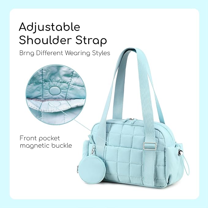 CAMTOP Mini Gym Bag for Women, Small Gym Tote Bag Puffy Quilted Sports Duffel Bag with Wet Compartment and Coin Purse Duffel Bags Dance Yoga Workout Bag