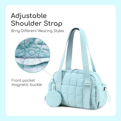 CAMTOP Mini Gym Bag for Women, Small Gym Tote Bag Puffy Quilted Sports Duffel Bag with Wet Compartment and Coin Purse Duffel Bags Dance Yoga Workout Bag