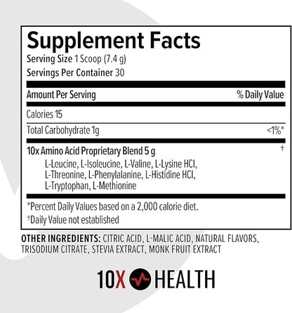 10X Health Amino Blend Pre Workout Powder for Men - Fruit Punch Flavor - EAA & BCAA Powder Amino Acids Supplement for Energy, Muscle Strength & Performance ??Pre and Post Workout - 30 Servings