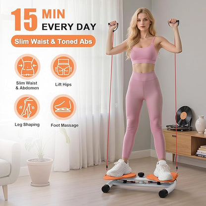Waist Twister Machine, Ab Twister Board with Resistance Bands - 300 lbs Capacity Home Exercise Equipment for Belly Fat, Core Workout - Noiseless & Anti-Slip for Women/Men