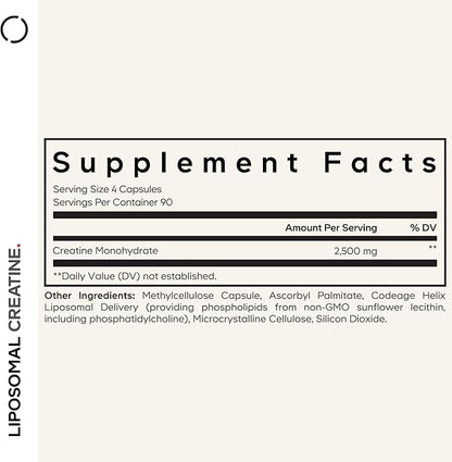 Codeage Liposomal Creatine Monohydrate Supplement, Pure Creatine 2500mg - 3 Months Supply, Micronized, Creatinine Muscles Sports Nutrition and Athletes, Non-GMO - 360 Capsules