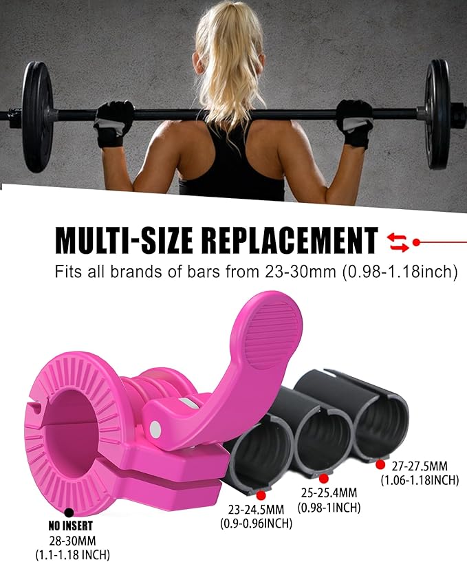 Barbell Clips 1 Inch Quick Release Weight Clamps 0.9-1.18inch Multi-Size Adjustable Olympic Clamps for Bars