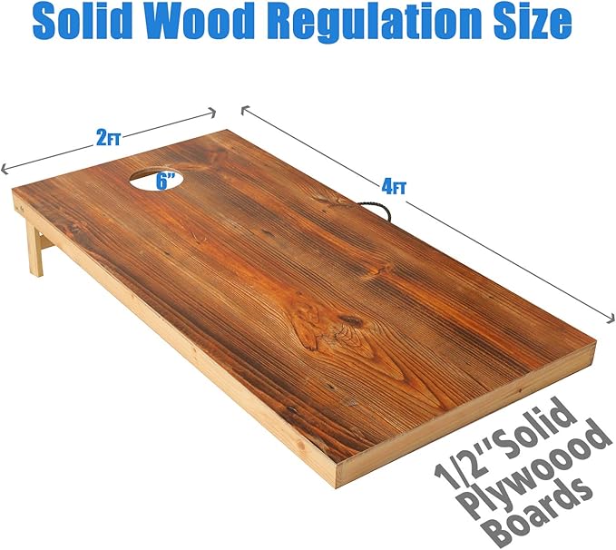 Solid Wood Premium Cornhole Game Set, Bean Bag Toss Game for Tailgate, Outdoor, Backyard - Professional Portable Cornhole Boards & Set of 8 Cornhole Bean Bags (Junior, Tailgate, Regulation Size)