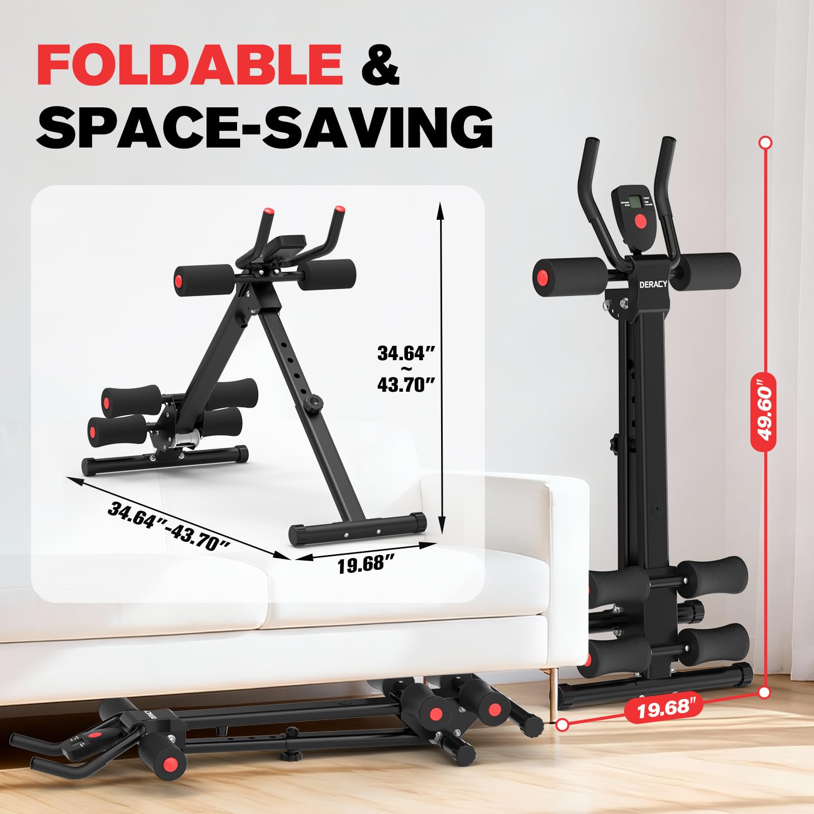 DERACY Ab Workout Machine Adjustable Ab Trainer Abdominal Trainer for Home Gym Foldable Ab Crunch