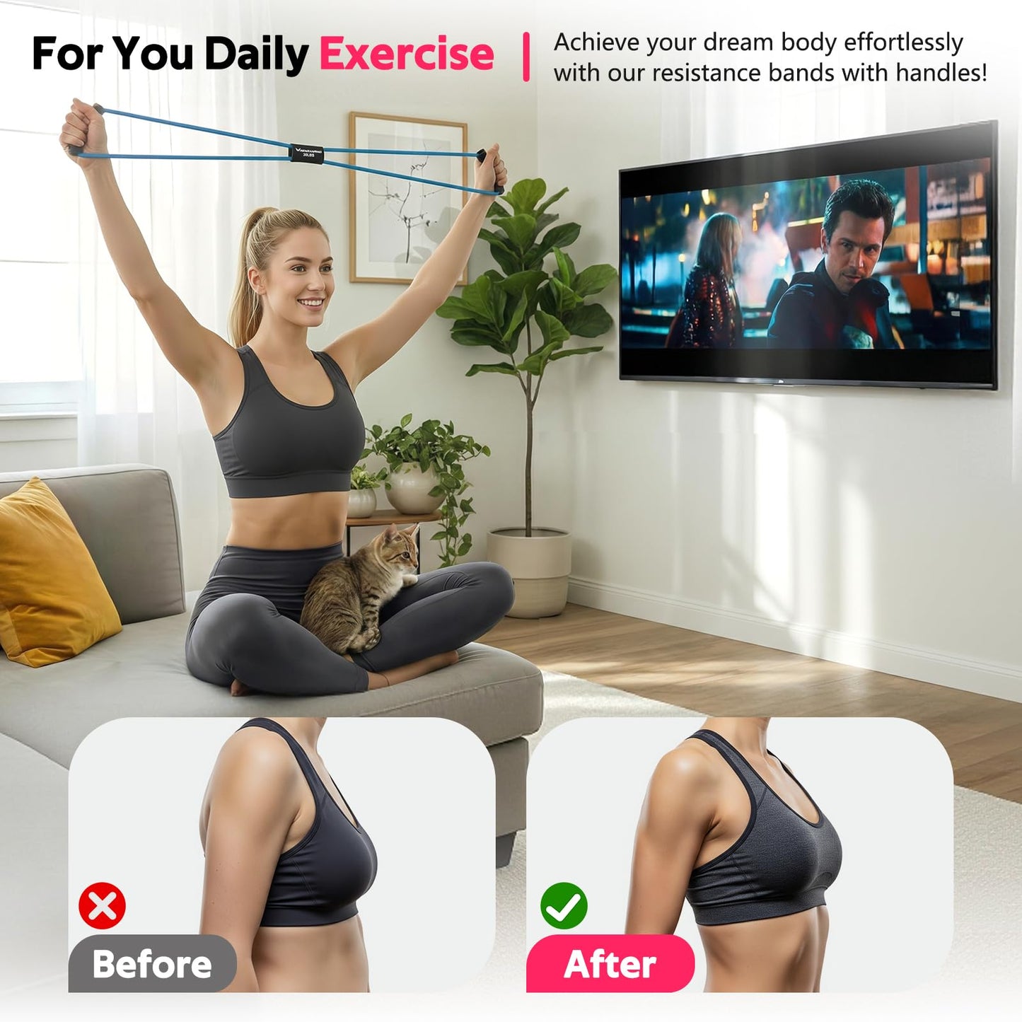 RENRANRING Figure 8 Fitness Resistance Bands with Handles - Exercise Tube Band Set of 3 for Arm and