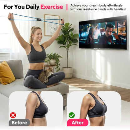 RENRANRING Figure 8 Fitness Resistance Bands with Handles - Exercise Tube Band Set of 3 for Arm and