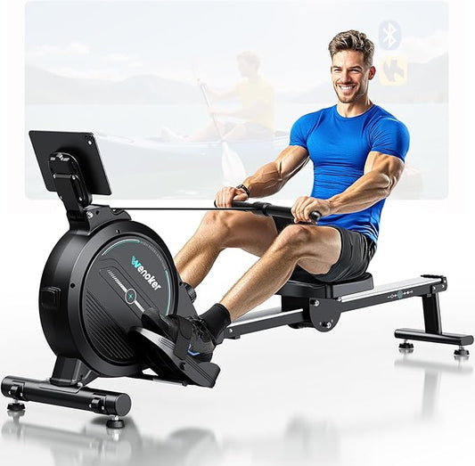 Rowing Machine,Wenoker Magnetic Rower Machine for Home,App Supported 350 LB Weight Capacity, Smooth Whisper Quiet with LCD Monitor Tablet Holder & Comfortable Seat Cushion, Compact and Saves Space