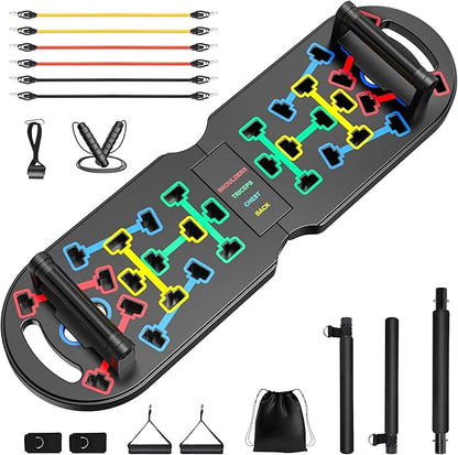 Portable Home Gym Workout Equipment, Push Up Board, Pilates Bar & Fitness Accessories with Resistance Bands for Upper Body Strength Training Full Body Workout at Home